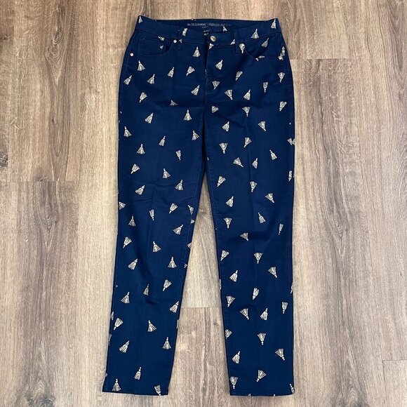 Chico's Navy So Slimming Gold Tassel Girlfriend Ankle Pants Sz 8 - Picture 2 of 13